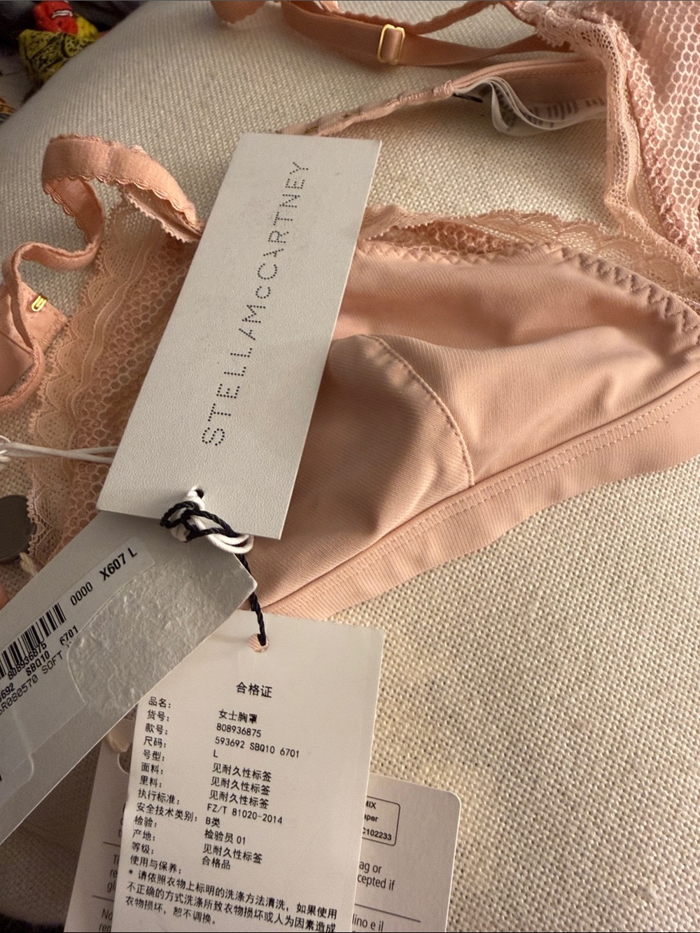 Stella McCartney Peach Lace-Trim Triangle Bra - Picture 2 of 5